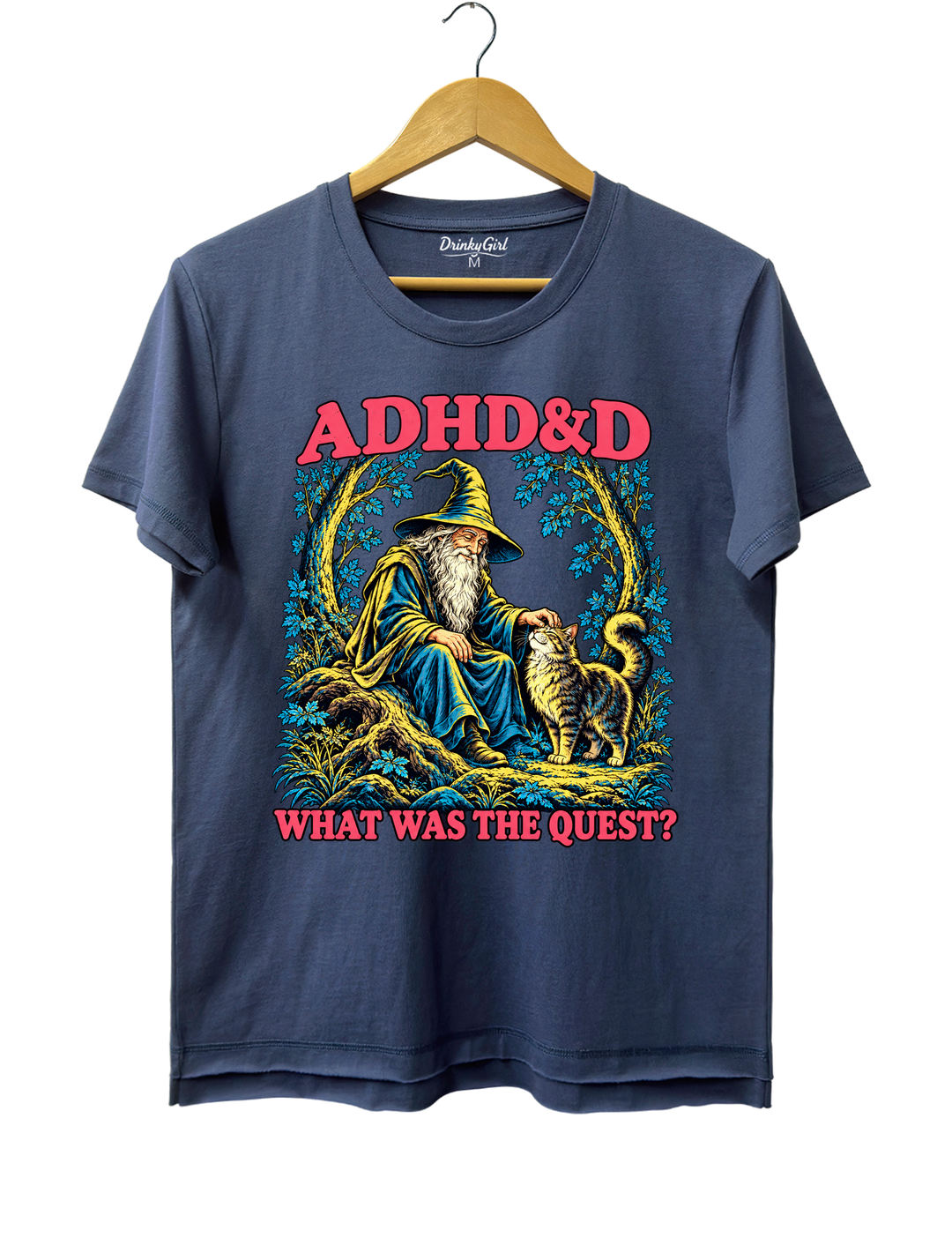 ADHD&amp;D What Was the Quest Wizard and Cat Tee - Navy Blue