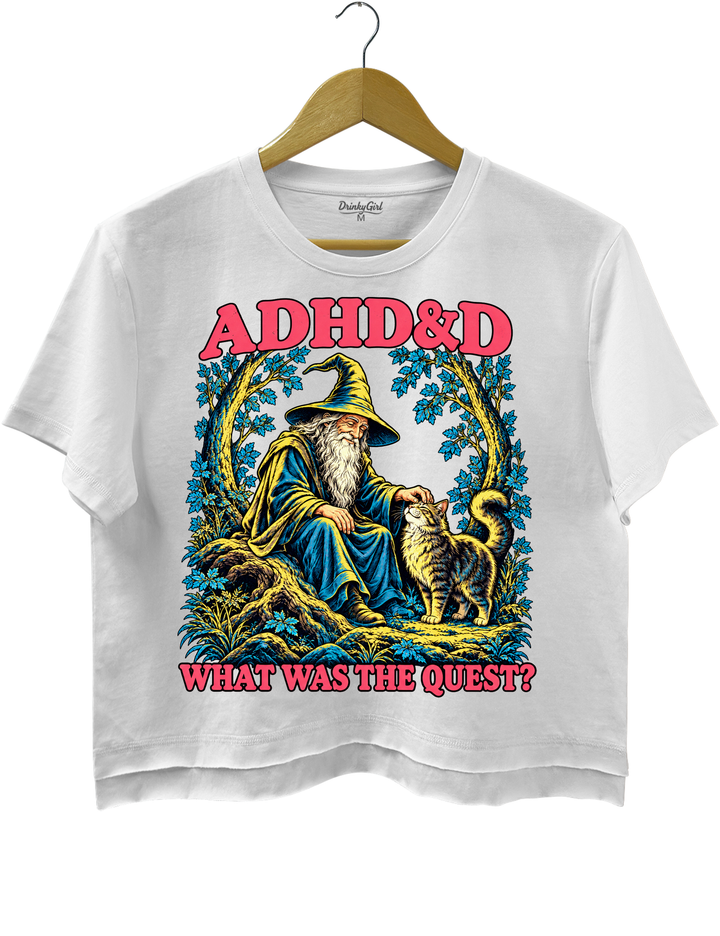 ADHD&amp;D What Was the Quest Wizard and Cat Crop Top - White