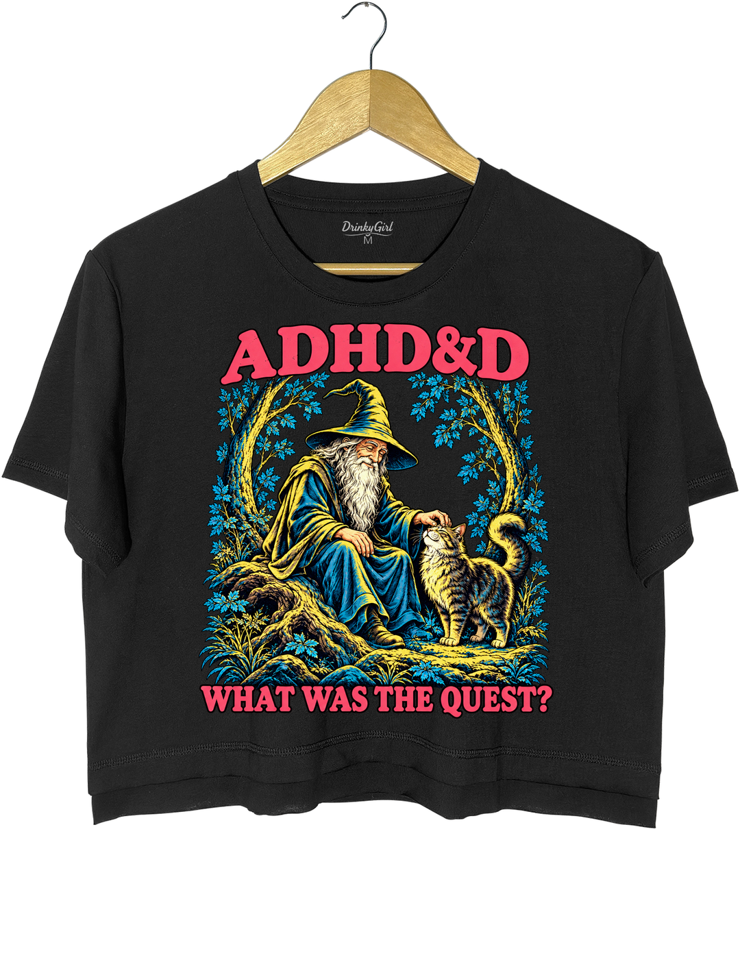 ADHD&amp;D What Was the Quest Wizard and Cat Crop Top - Black