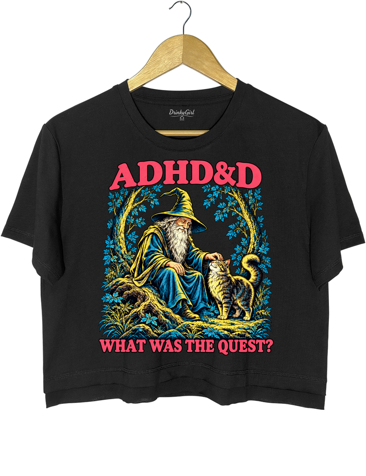 ADHD&amp;D What Was the Quest Wizard and Cat Crop Top - Black