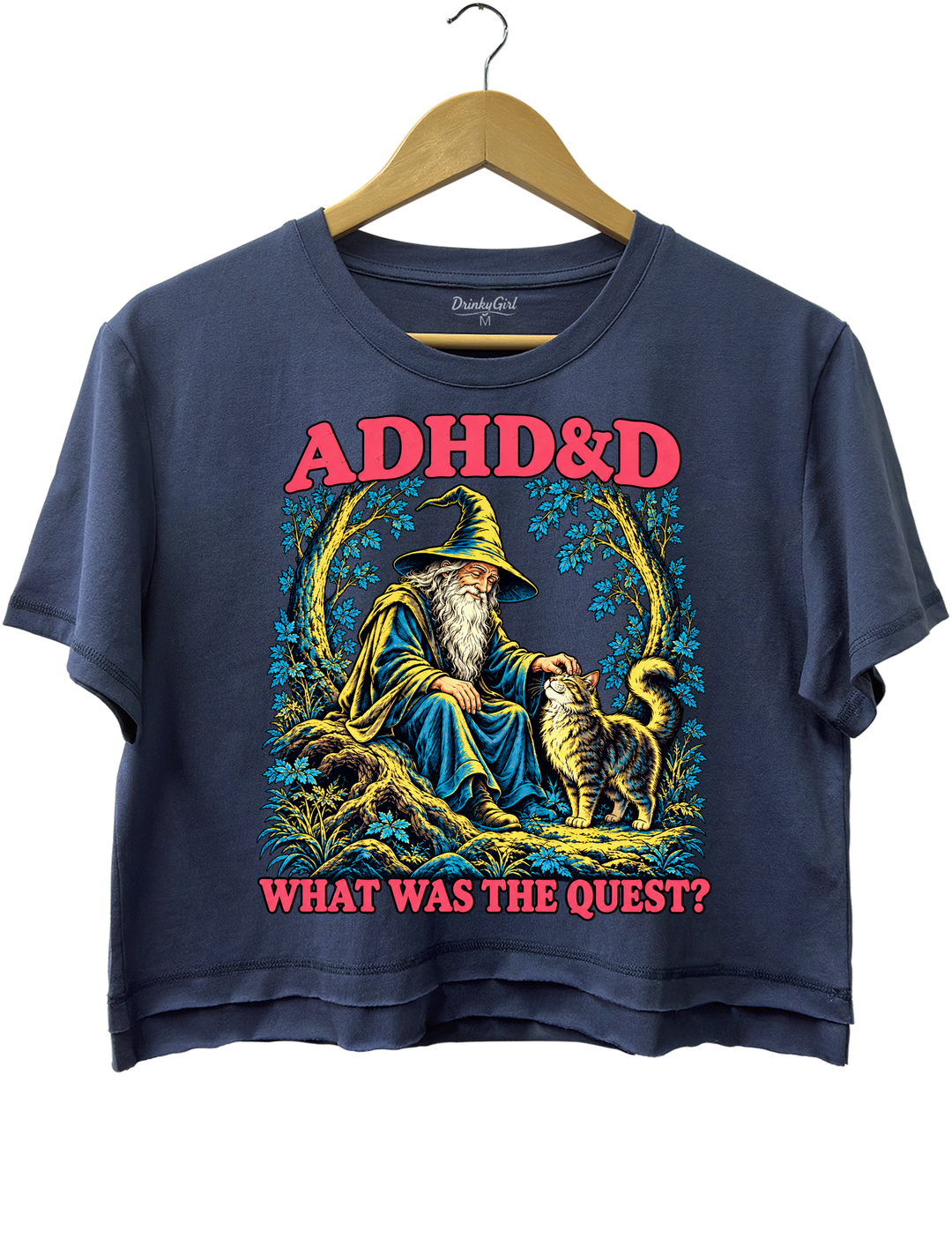 ADHD&amp;D What Was the Quest Wizard and Cat Crop Top - Navy Blue