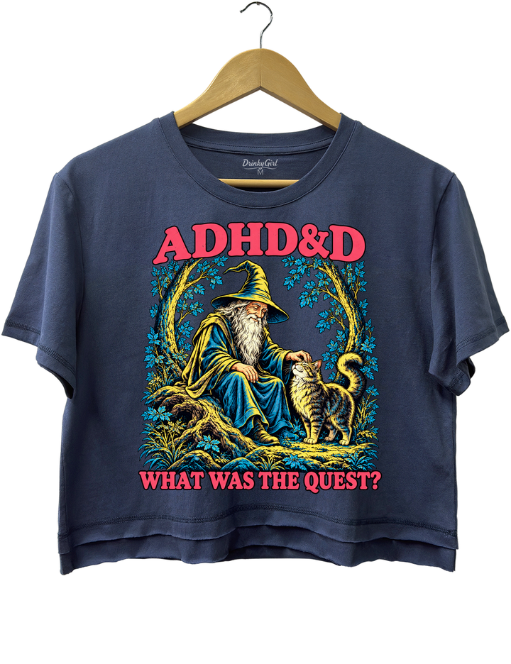 ADHD&amp;D What Was the Quest Wizard and Cat Crop Top - Navy Blue