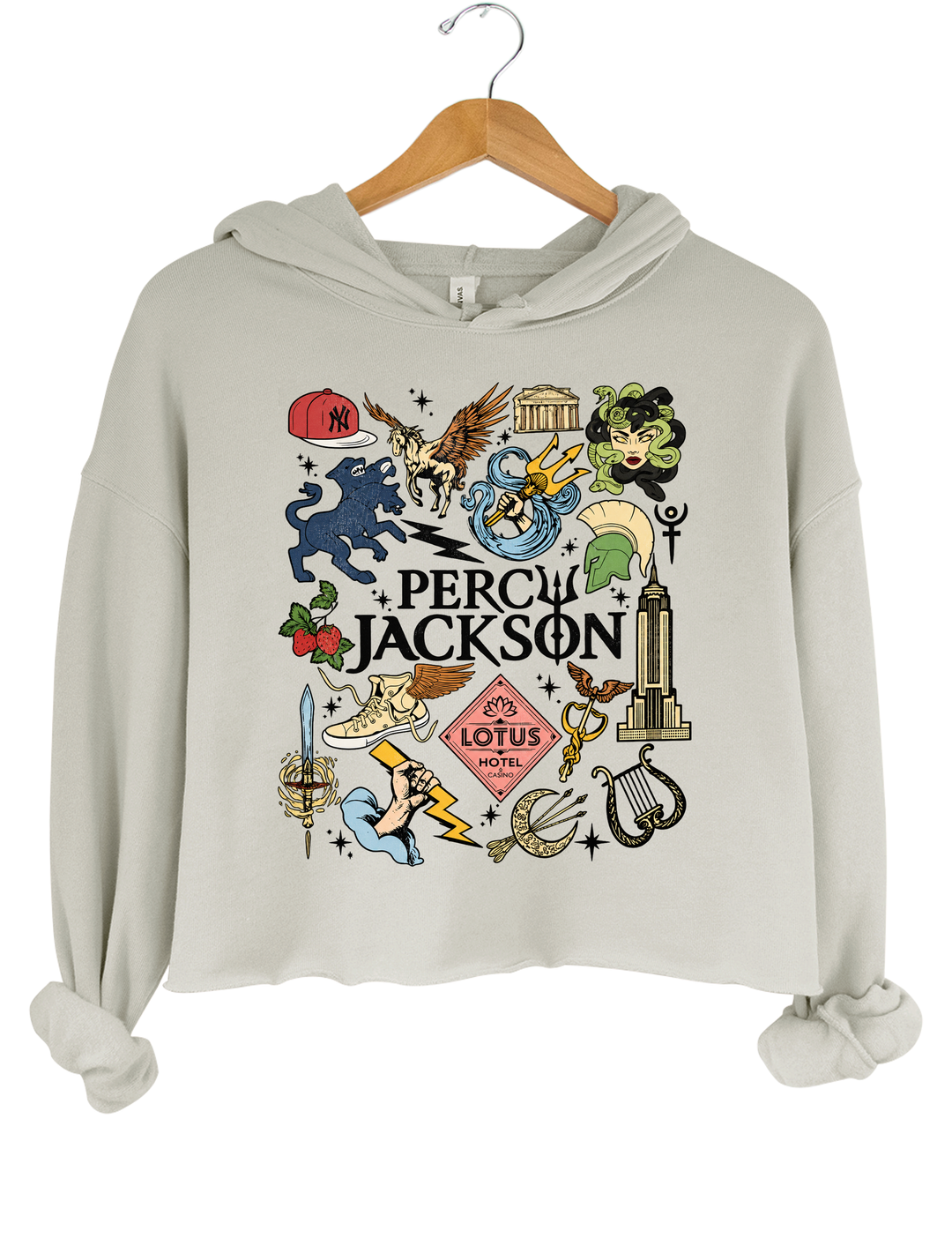 Percy Jackson Olympians Symbols Crop Hoodie - Gray