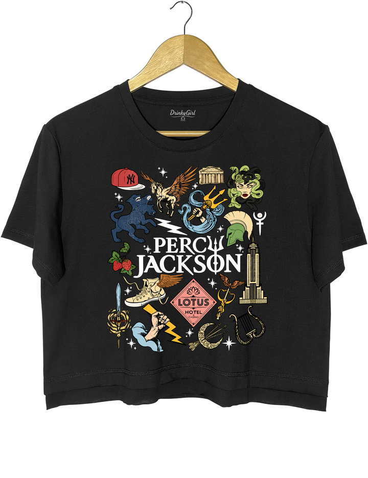 Percy Jackson Olympians Symbols Crop Top - Black