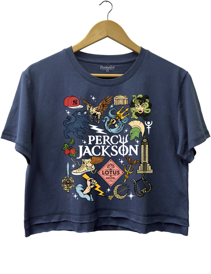 Percy Jackson Olympians Symbols Crop Top - Navy Blue
