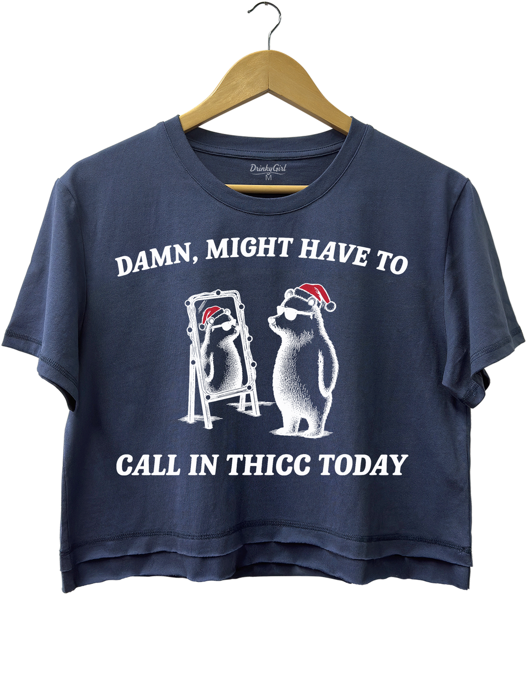 Might Have To Call In Thicc This Christmas Crop Top - Navy Blue