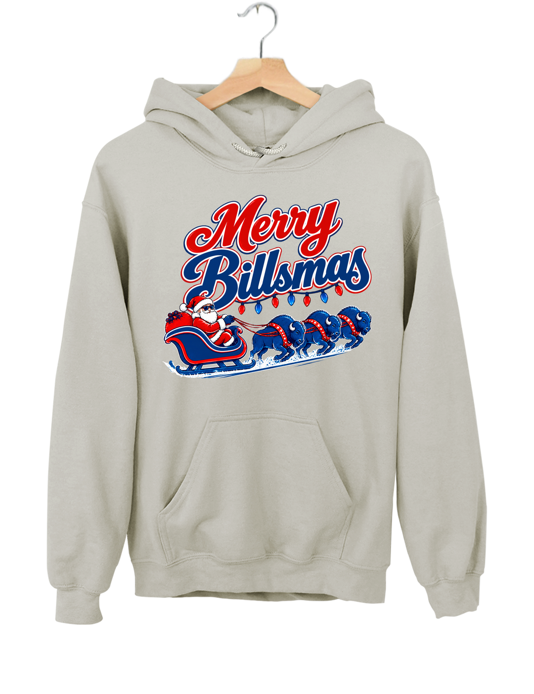 Merry Billsmas Santa Sleigh with Blue Buffalo Hoodie - Gray