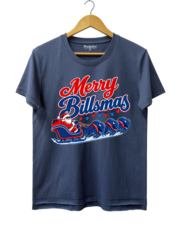 Merry Billsmas Santa Sleigh with Blue Buffalo Tee - Navy Blue