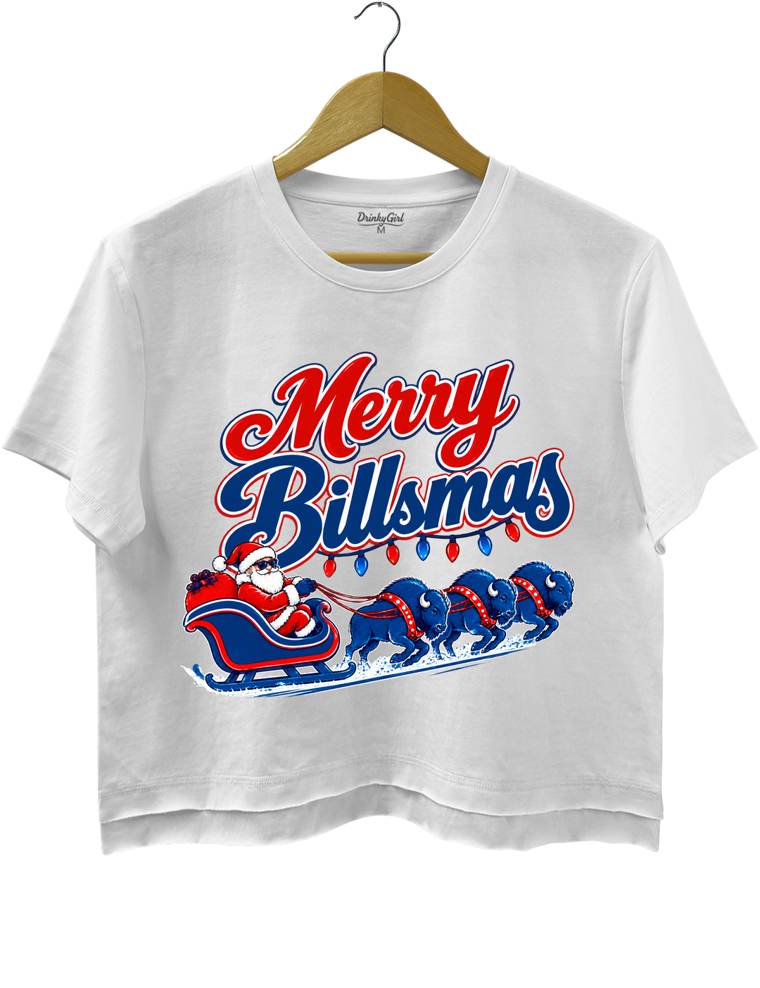 Merry Billsmas Santa Sleigh with Blue Buffalo Crop Top - White