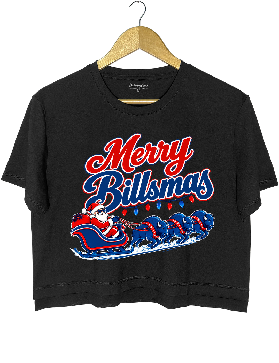 Merry Billsmas Santa Sleigh with Blue Buffalo Crop Top - Black