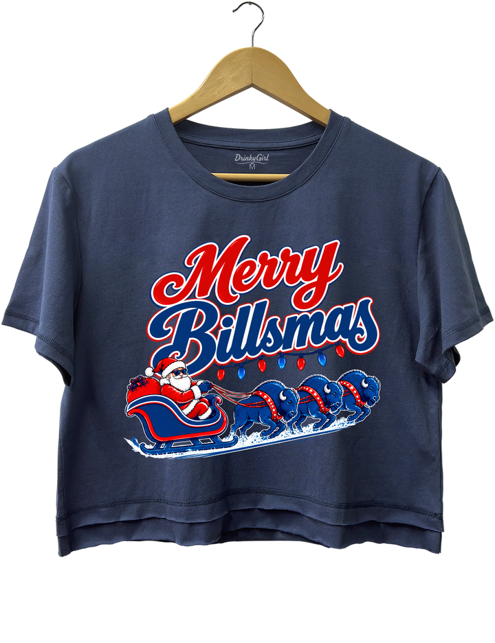 Merry Billsmas Santa Sleigh with Blue Buffalo Crop Top - Navy Blue