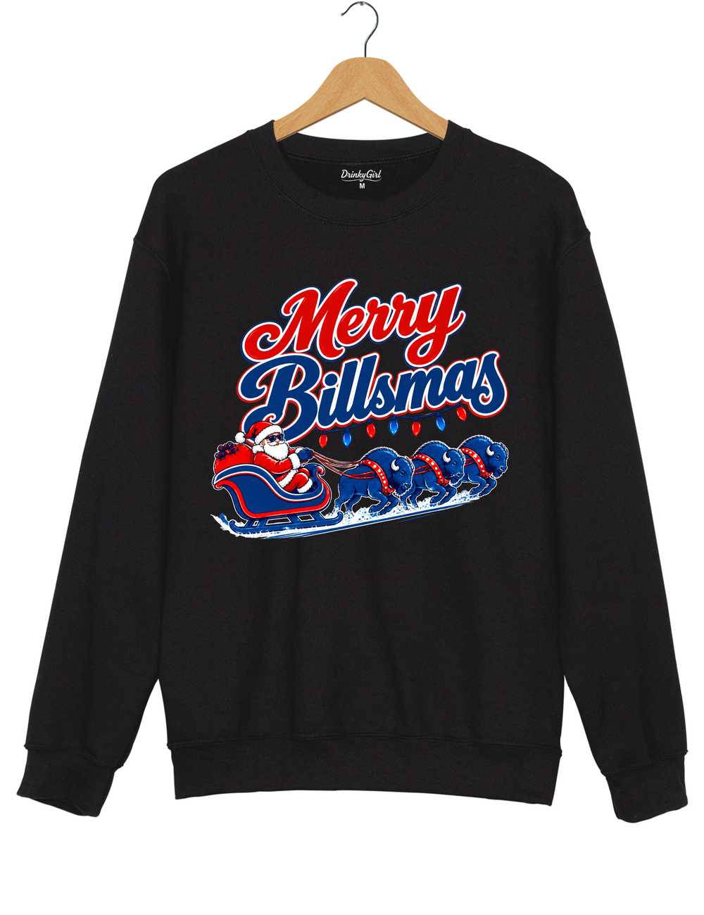 Merry Billsmas Santa Sleigh with Blue Buffalo Sweatshirt - Black