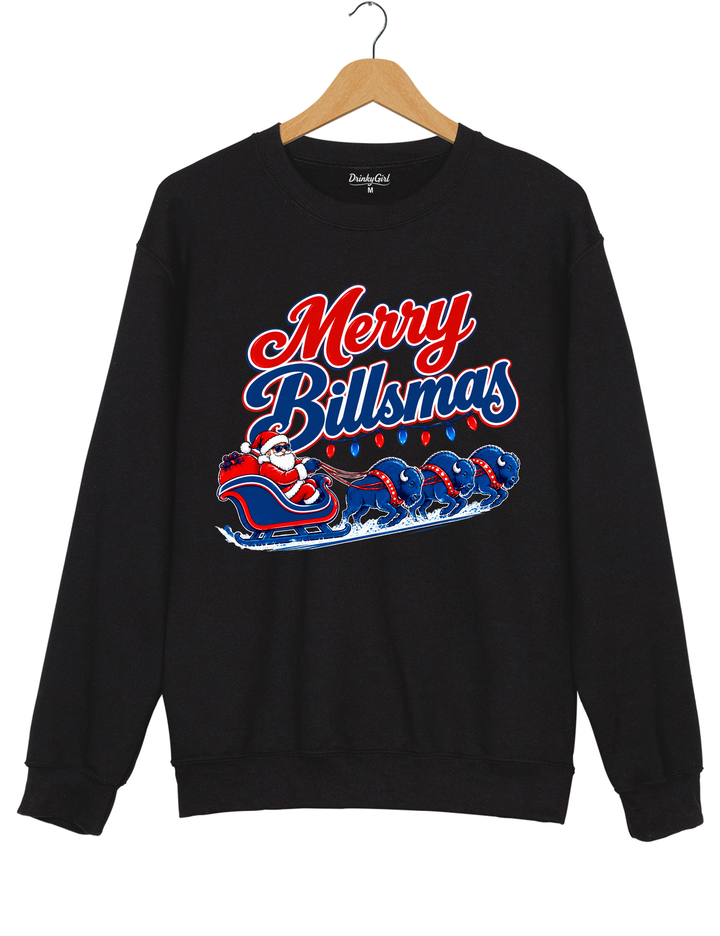 Merry Billsmas Santa Sleigh with Blue Buffalo Sweatshirt - Black