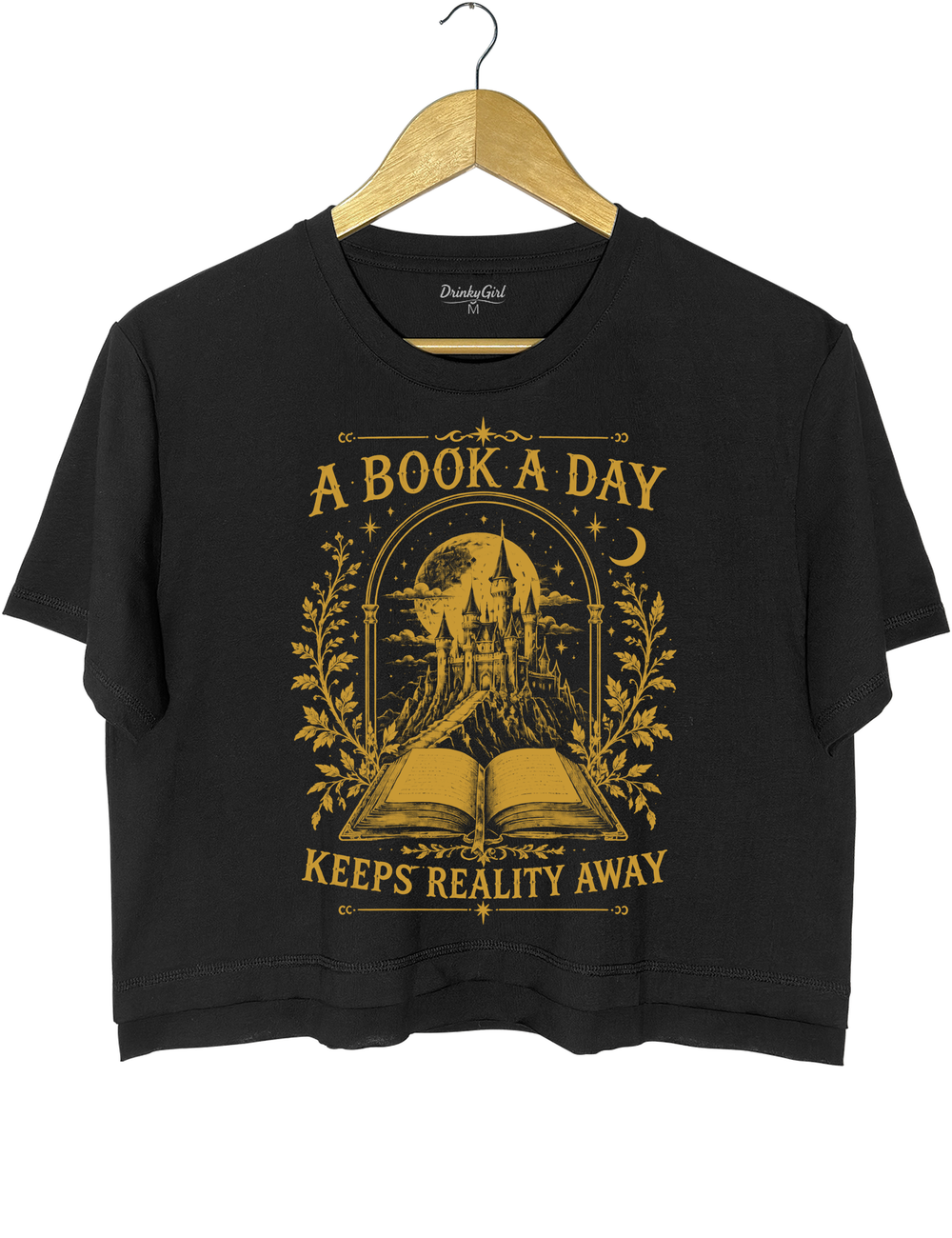 A Book a Day Keeps Reality Away Fantasy Castle Crop Top - Black