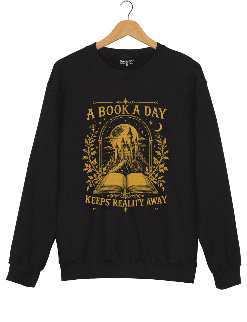 A Book a Day Keeps Reality Away Fantasy Castle Sweatshirt - Black