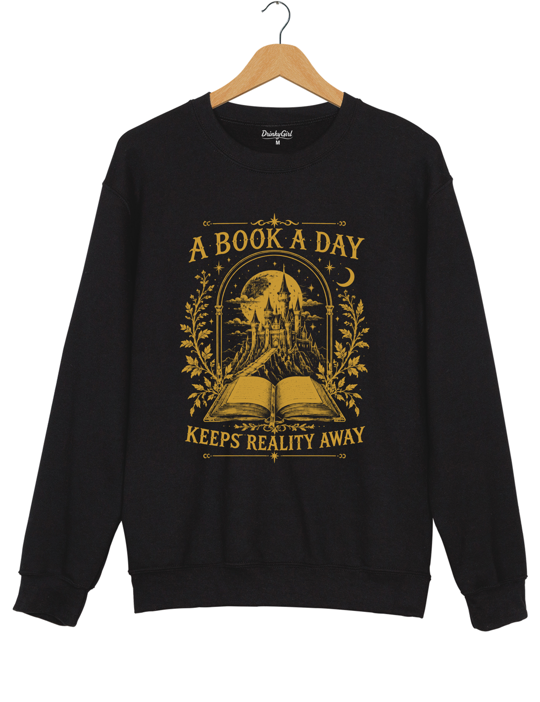 A Book a Day Keeps Reality Away Fantasy Castle Sweatshirt - Black