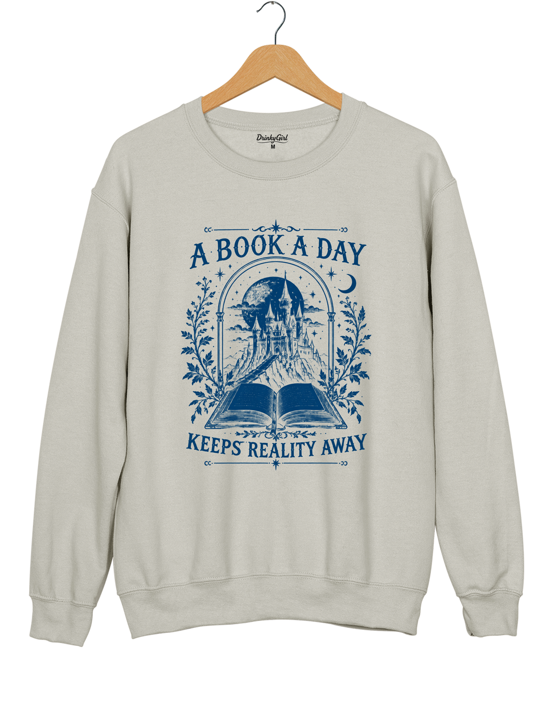 A Book a Day Keeps Reality Away Fantasy Castle Sweatshirt - Gray