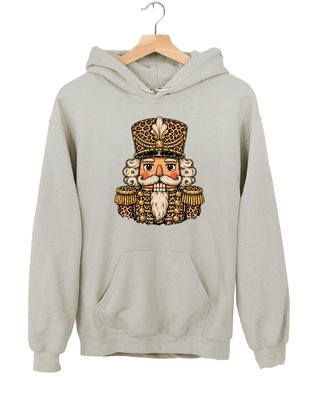 Vintage Leopard Print Nutcracker Soldier Hoodie - Gray
