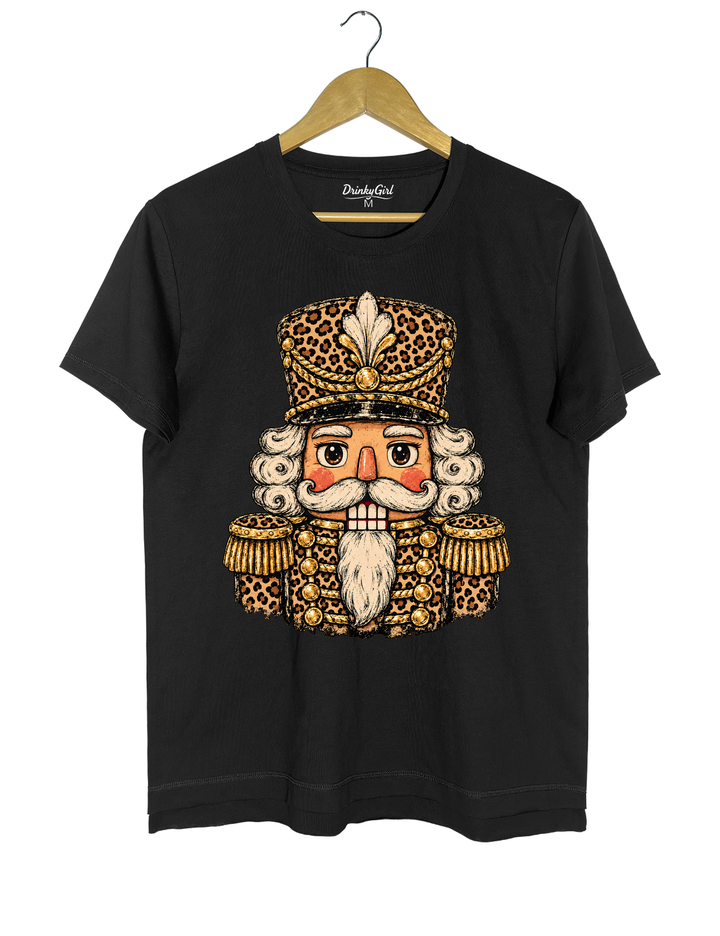 Vintage Leopard Print Nutcracker Soldier Tee - Black