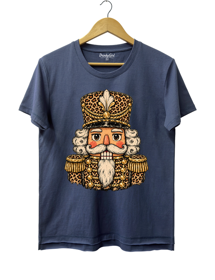 Vintage Leopard Print Nutcracker Soldier Tee - Navy Blue