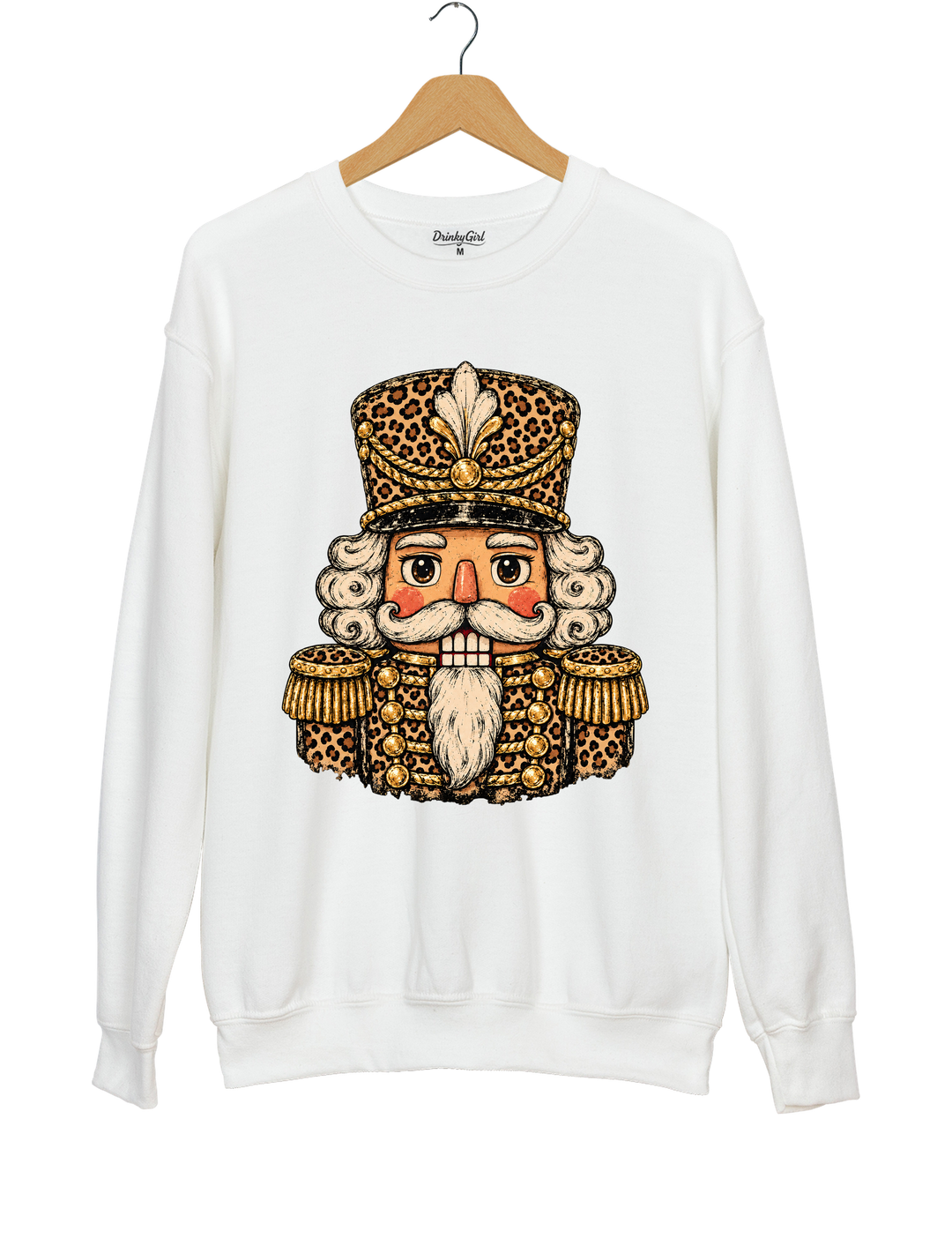 Vintage Leopard Print Nutcracker Soldier Sweatshirt - White