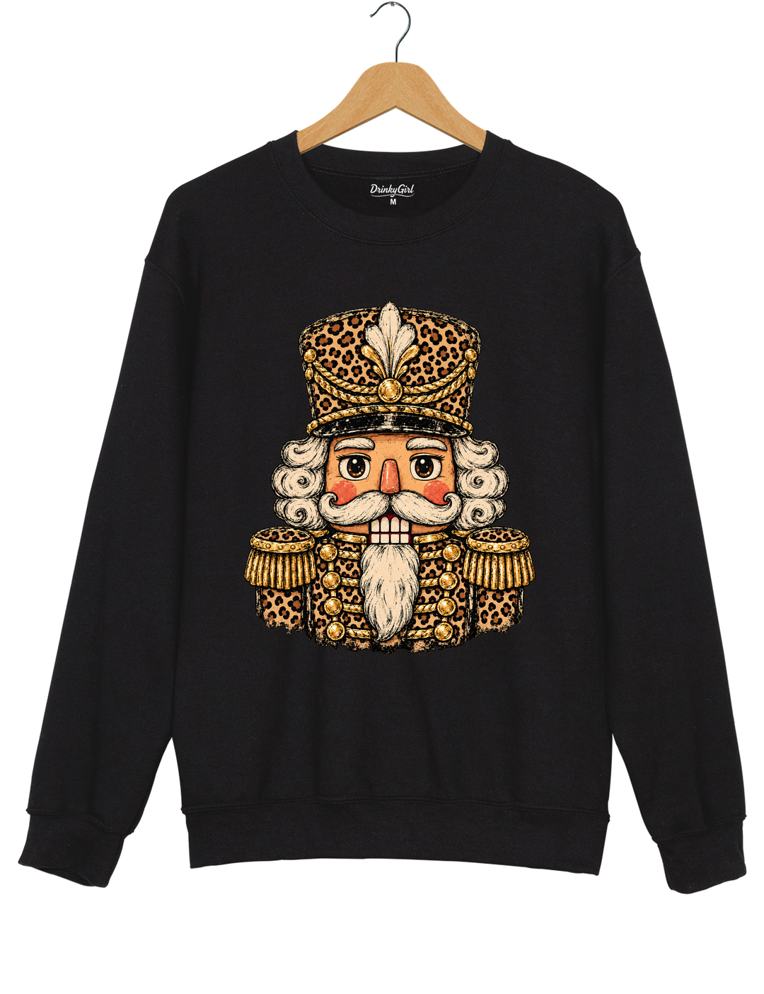 Vintage Leopard Print Nutcracker Soldier Sweatshirt - Black
