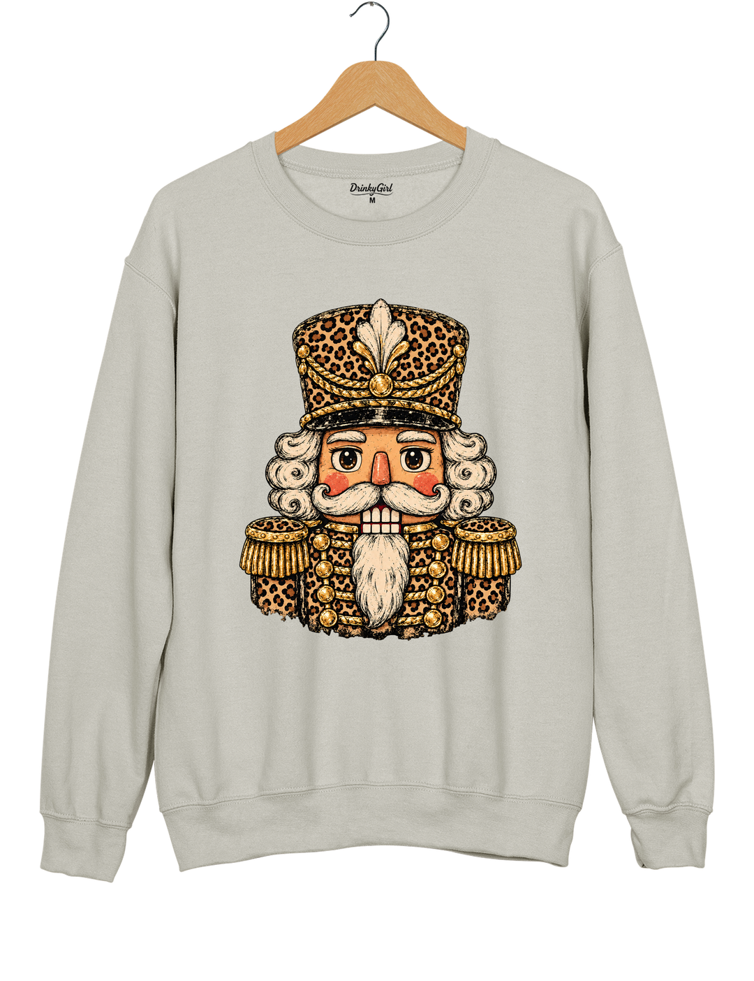 Vintage Leopard Print Nutcracker Soldier Sweatshirt - Gray