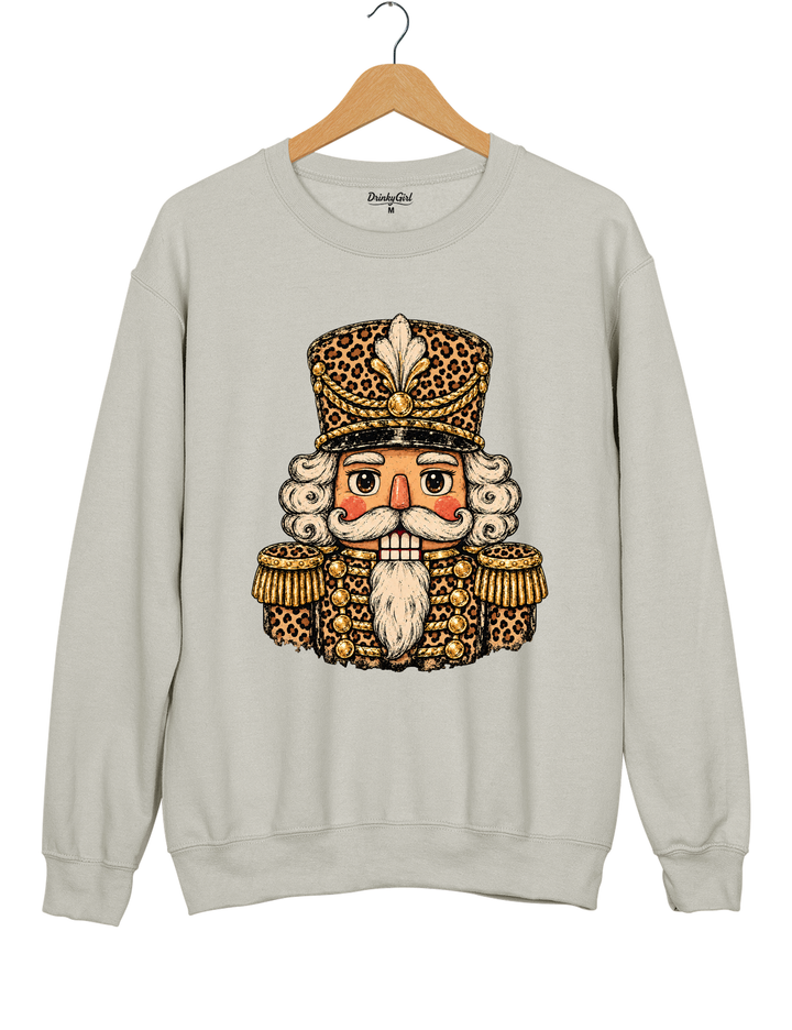 Vintage Leopard Print Nutcracker Soldier Sweatshirt - Gray