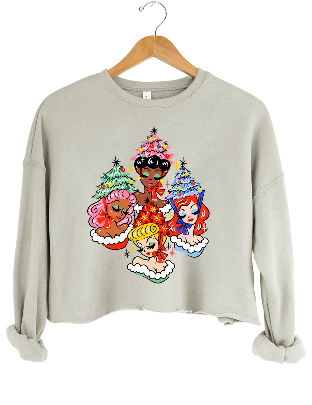 Christmas Glamour Girls Crop Sweatshirt - Gray