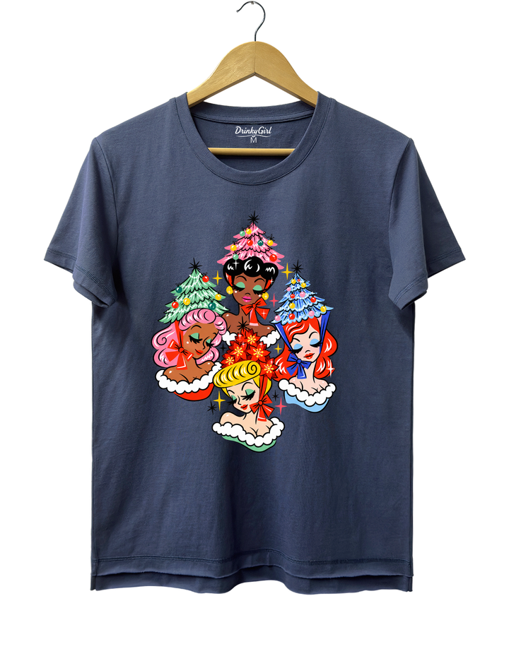 Christmas Glamour Girls Tee - Navy Blue