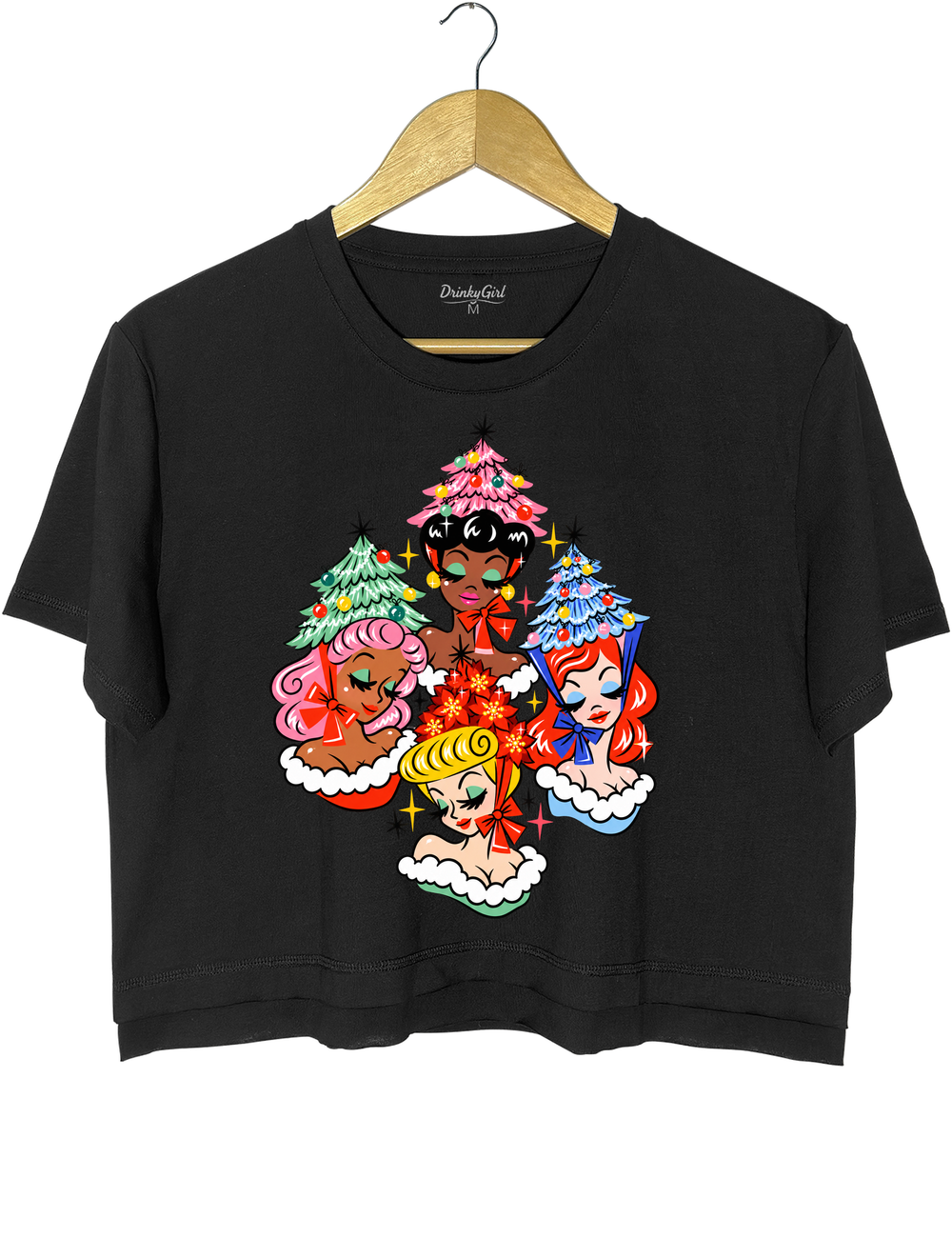 Christmas Glamour Girls Crop Top - Black