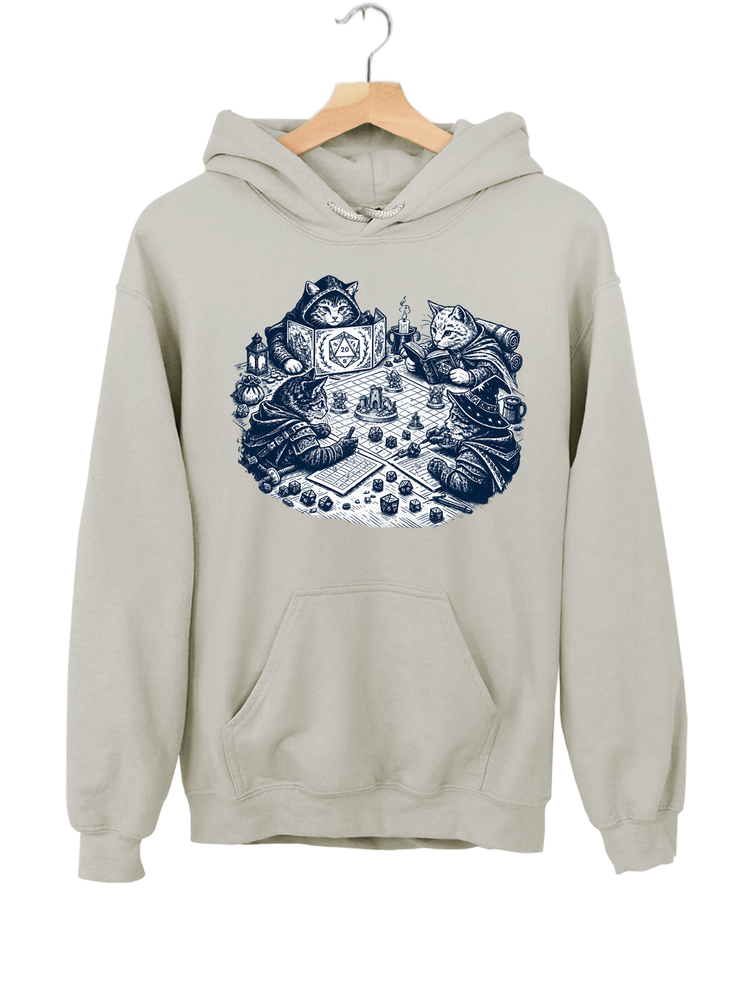Cats Playing Tabletop RPG DND Hoodie - Gray