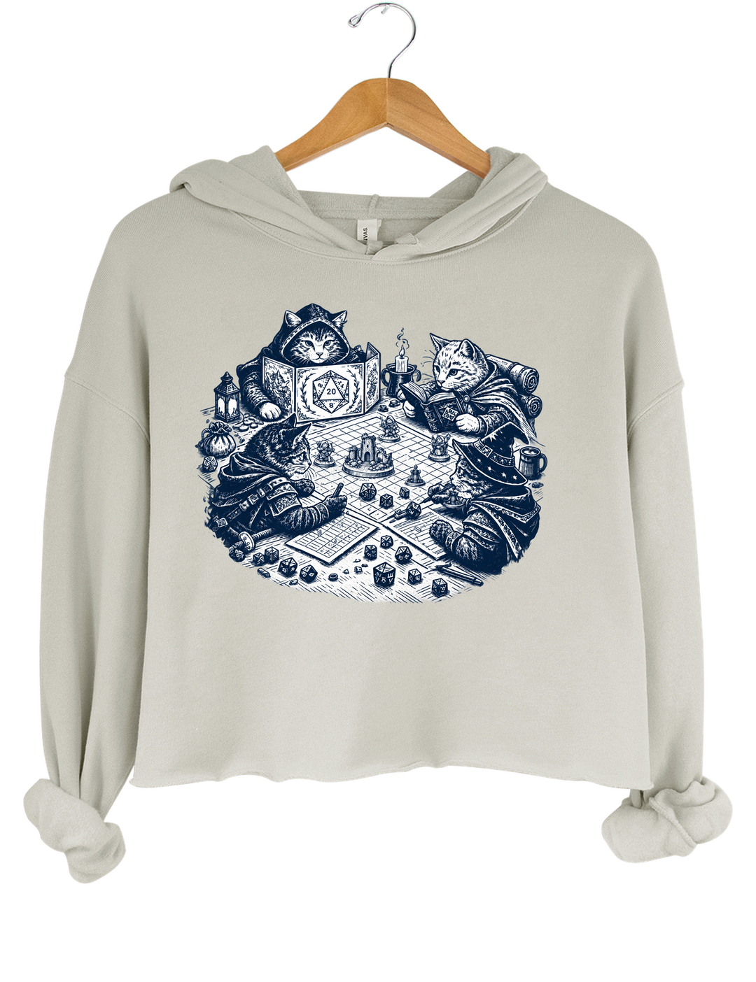 Cats Playing Tabletop RPG DND Crop Hoodie - Gray