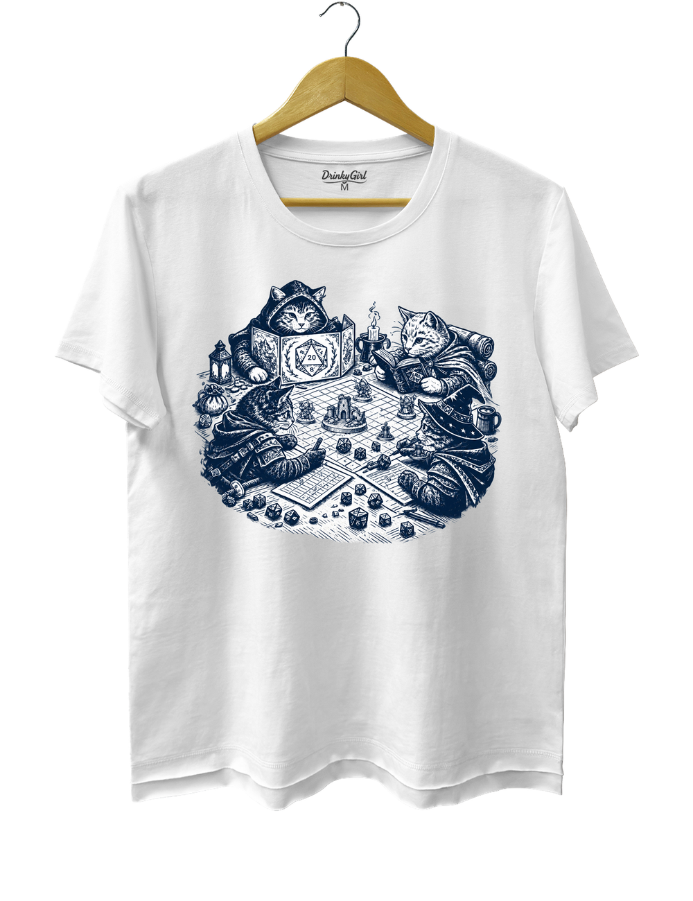 Cats Playing Tabletop RPG DND Tee - White