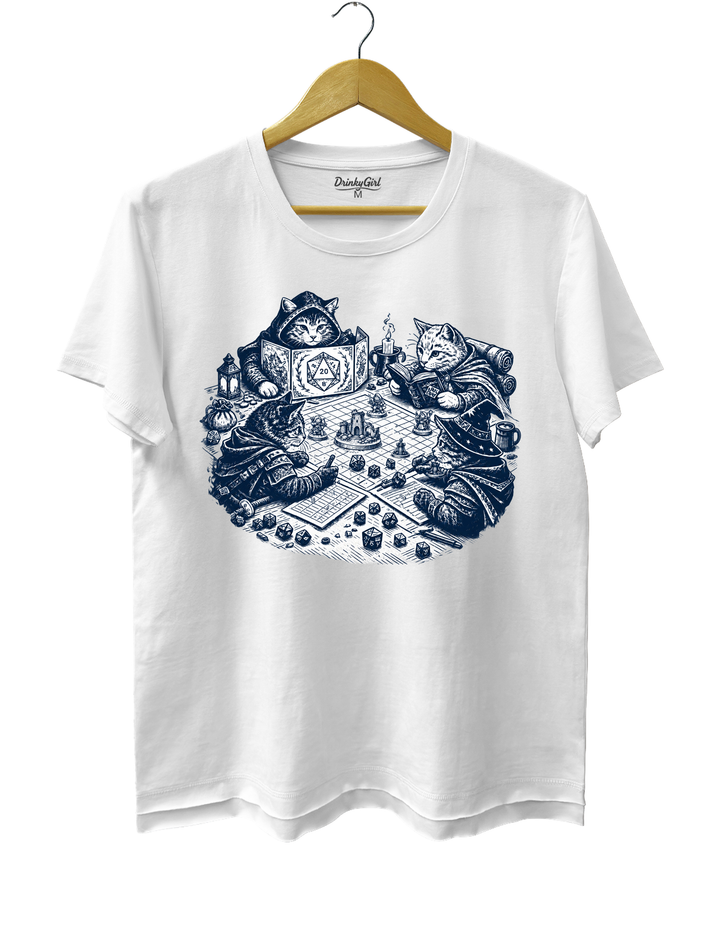 Cats Playing Tabletop RPG DND Tee - White
