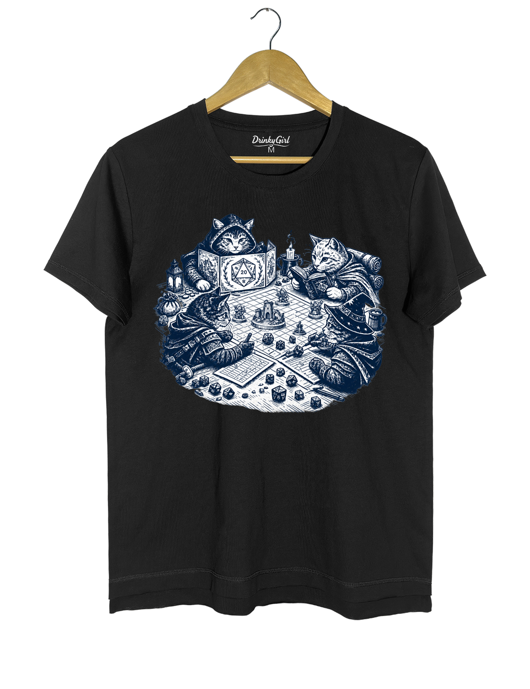 Cats Playing Tabletop RPG DND Tee - Black