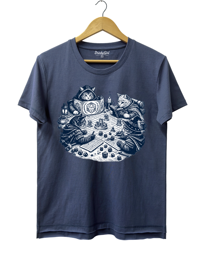 Cats Playing Tabletop RPG DND Tee - Navy Blue