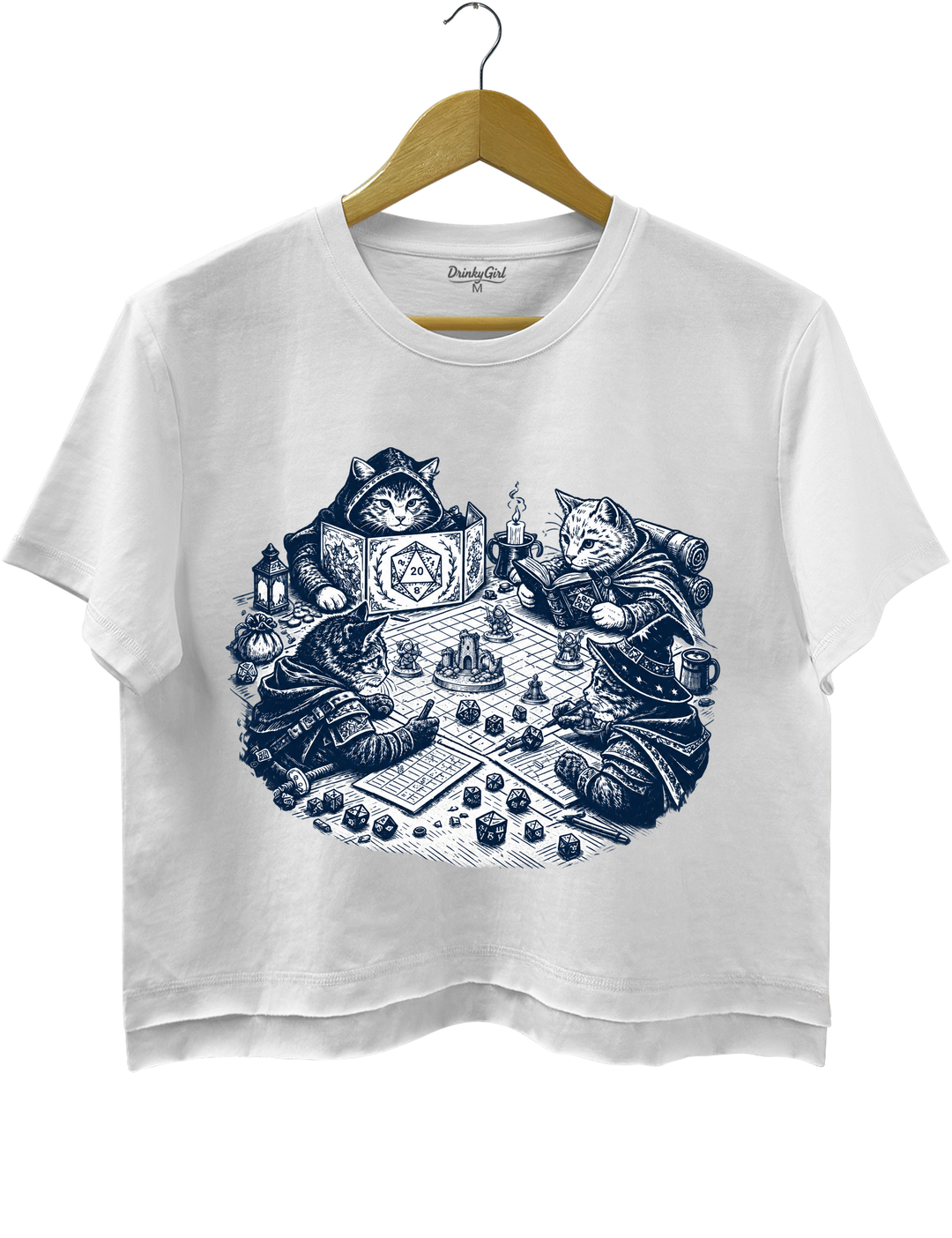 Cats Playing Tabletop RPG DND Crop Top - White