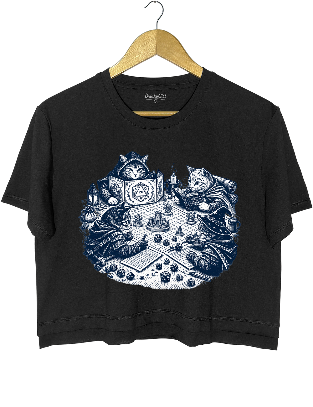 Cats Playing Tabletop RPG DND Crop Top - Black