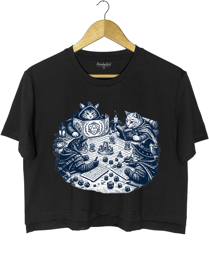 Cats Playing Tabletop RPG DND Crop Top - Black
