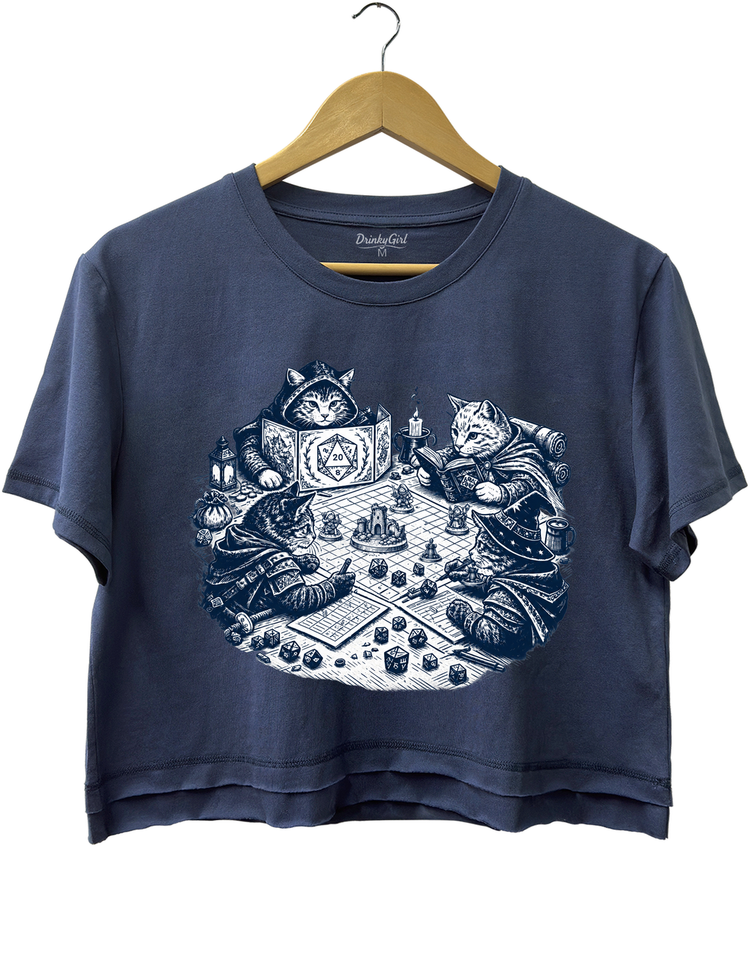 Cats Playing Tabletop RPG DND Crop Top - Navy Blue
