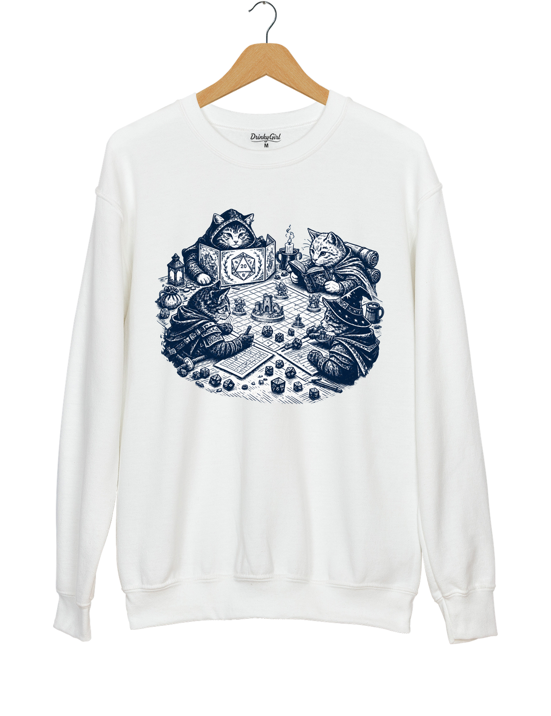 Cats Playing Tabletop RPG DND Sweatshirt - White
