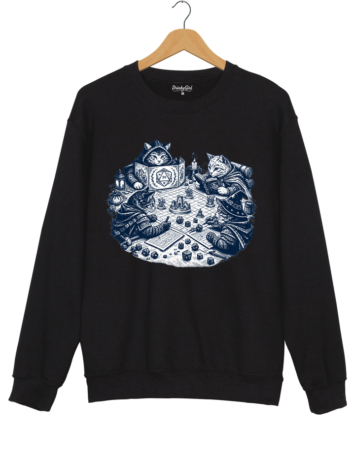 Cats Playing Tabletop RPG DND Sweatshirt - Black