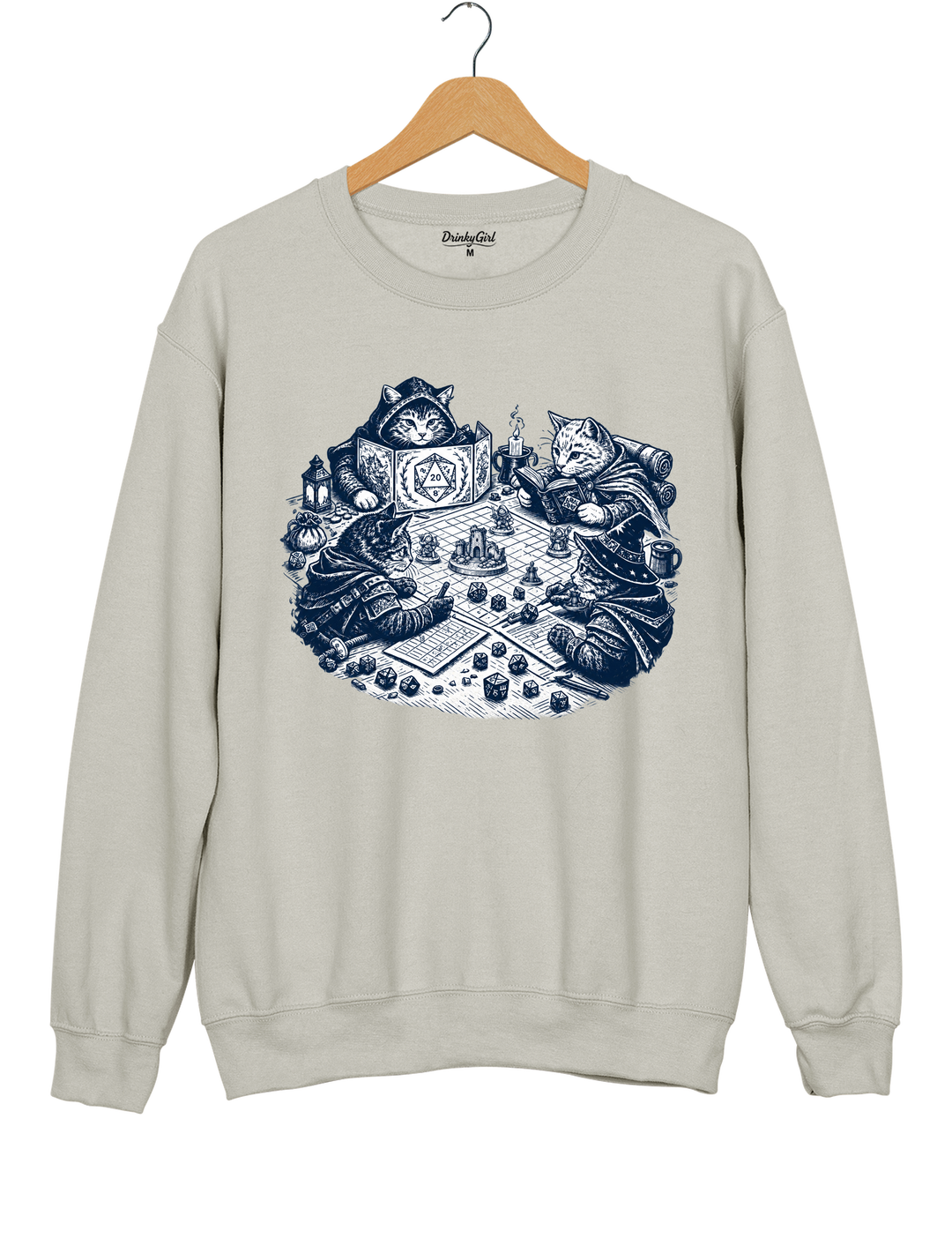 Cats Playing Tabletop RPG DND Sweatshirt - Gray
