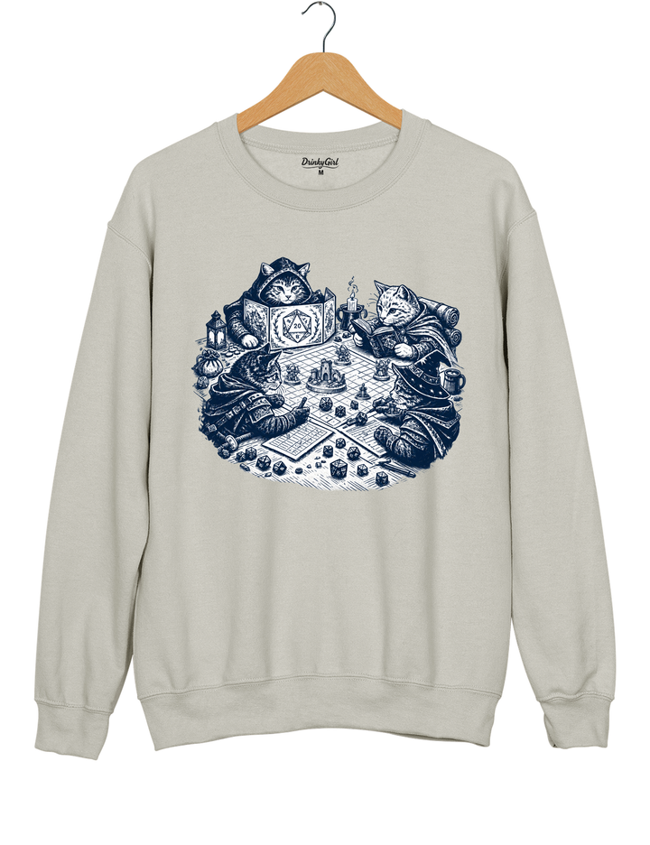 Cats Playing Tabletop RPG DND Sweatshirt - Gray