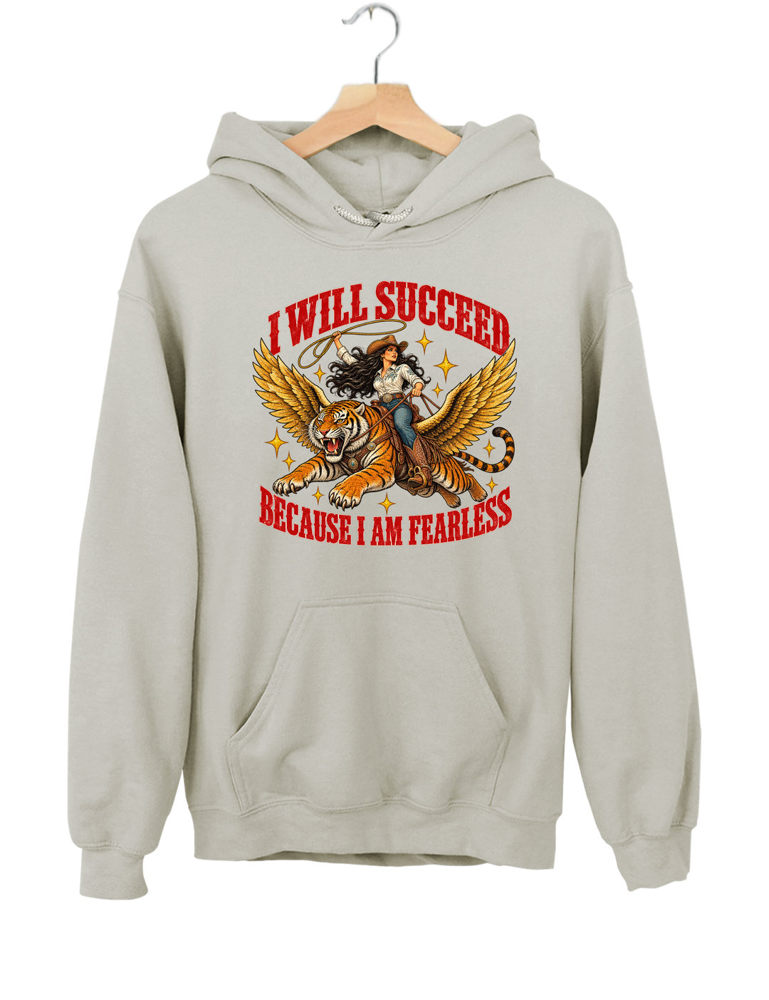 I Will Succeed Because I Am Fearless Cowgirl Flying Tiger Hoodie - Gray