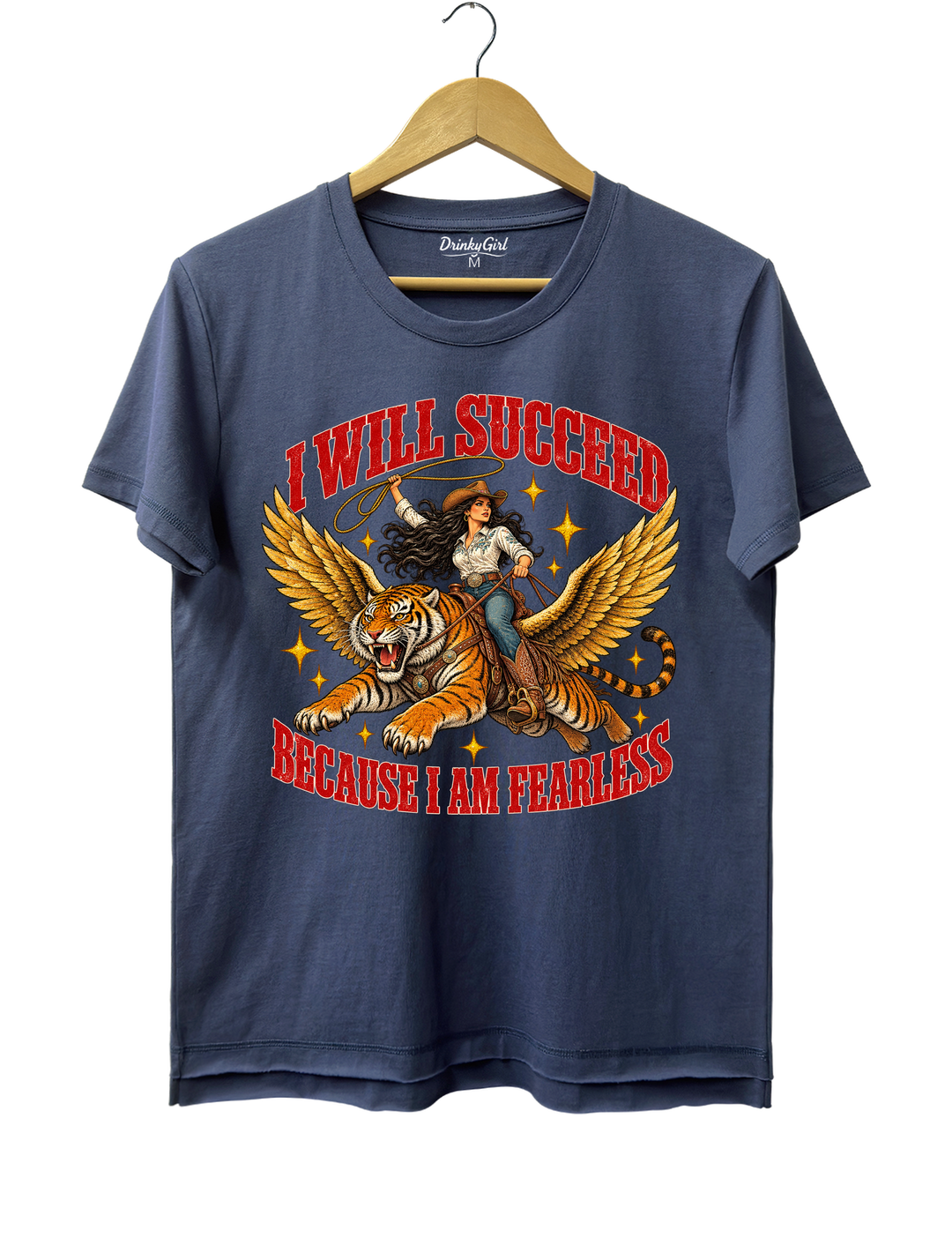 I Will Succeed Because I Am Fearless Cowgirl Flying Tiger Tee - Navy Blue