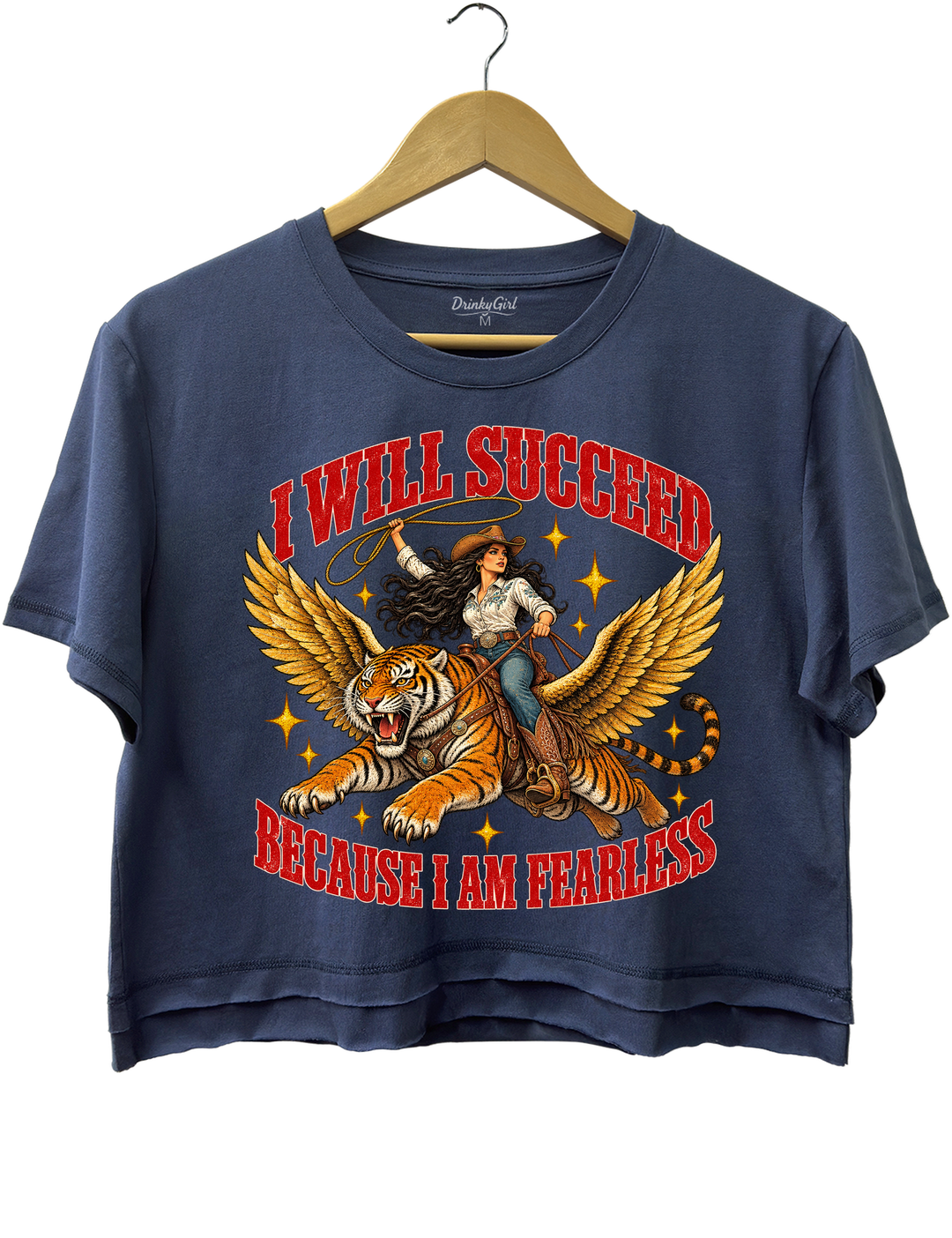 I Will Succeed Because I Am Fearless Cowgirl Flying Tiger Crop Top - Navy Blue