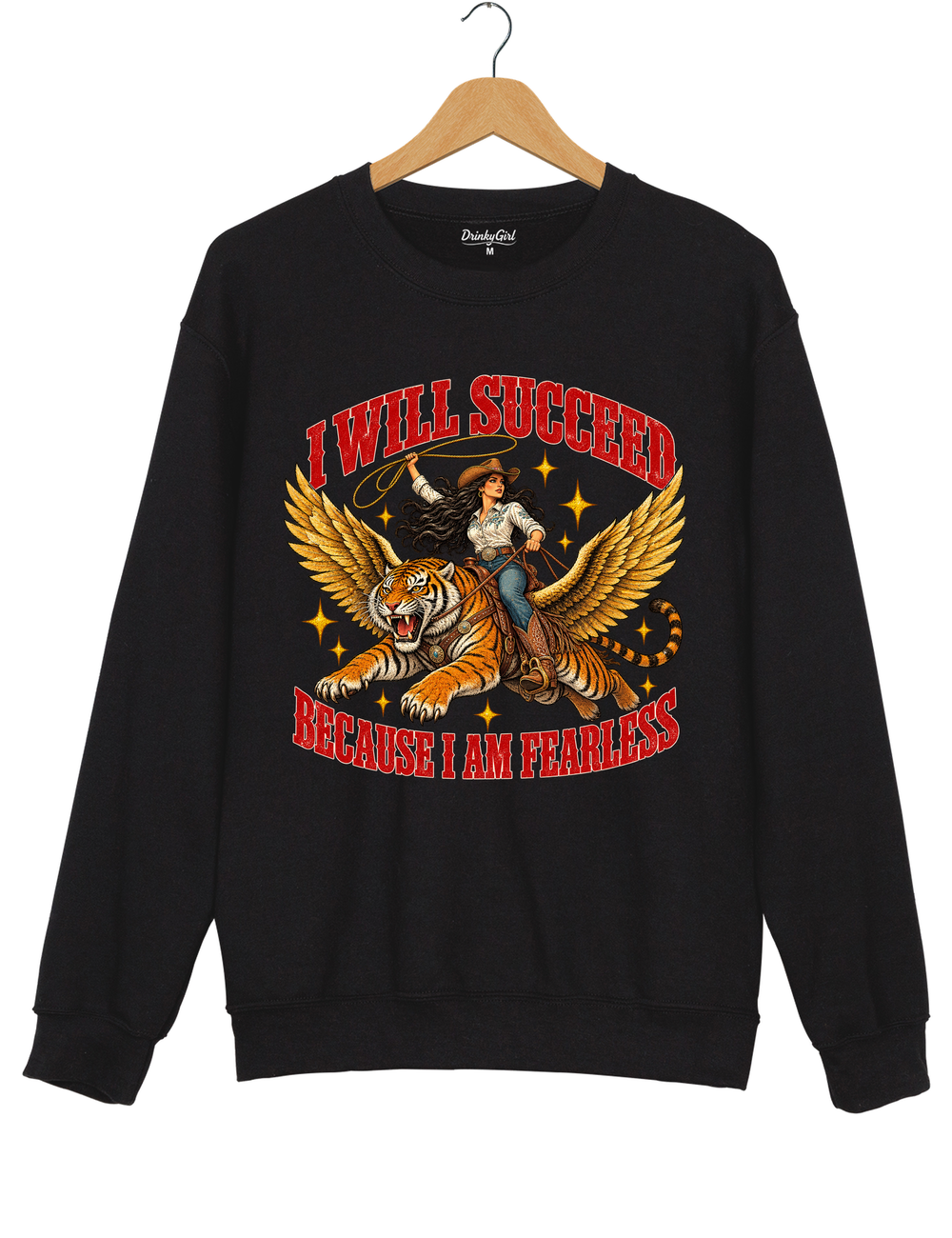 I Will Succeed Because I Am Fearless Cowgirl Flying Tiger Sweatshirt - Black