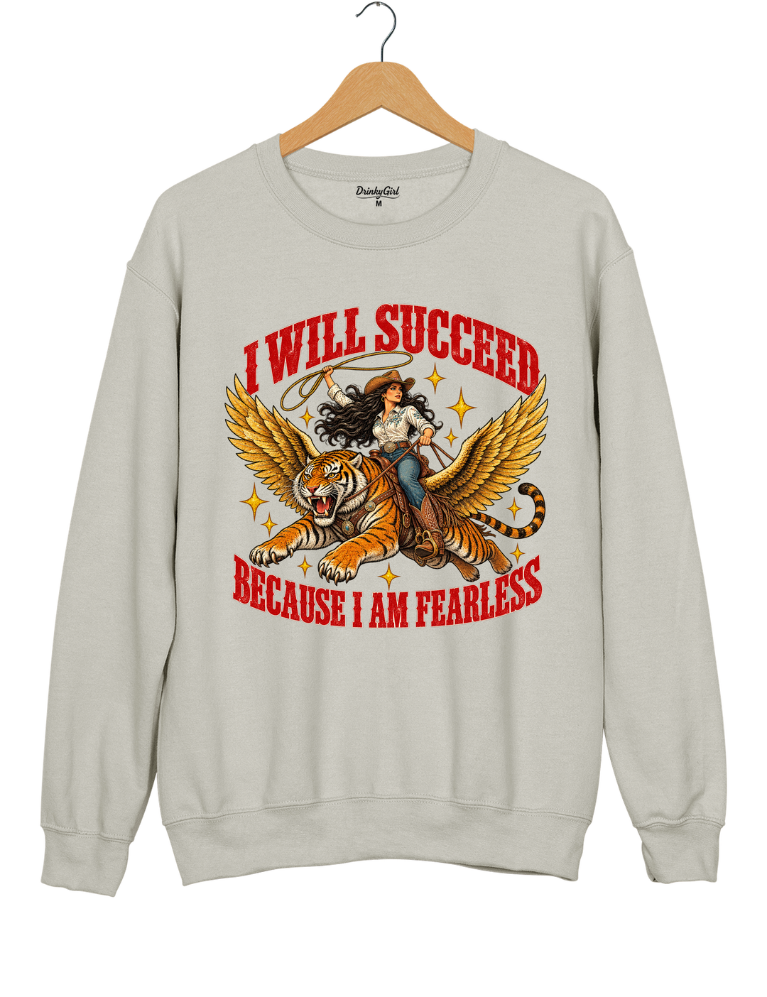 I Will Succeed Because I Am Fearless Cowgirl Flying Tiger Sweatshirt - Gray